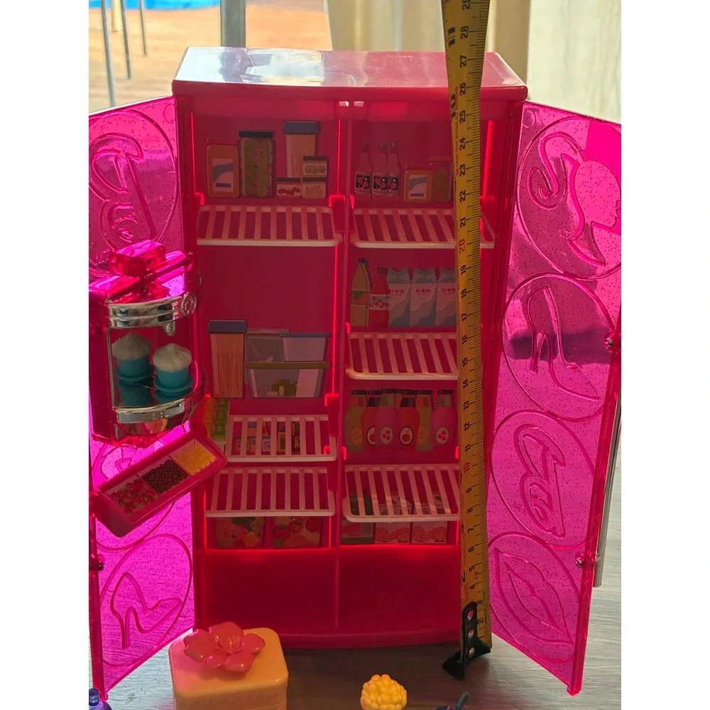 Barbie Glam Refrigerator Pink Glitter Fridge with Large Food Accessory Y2K Lot